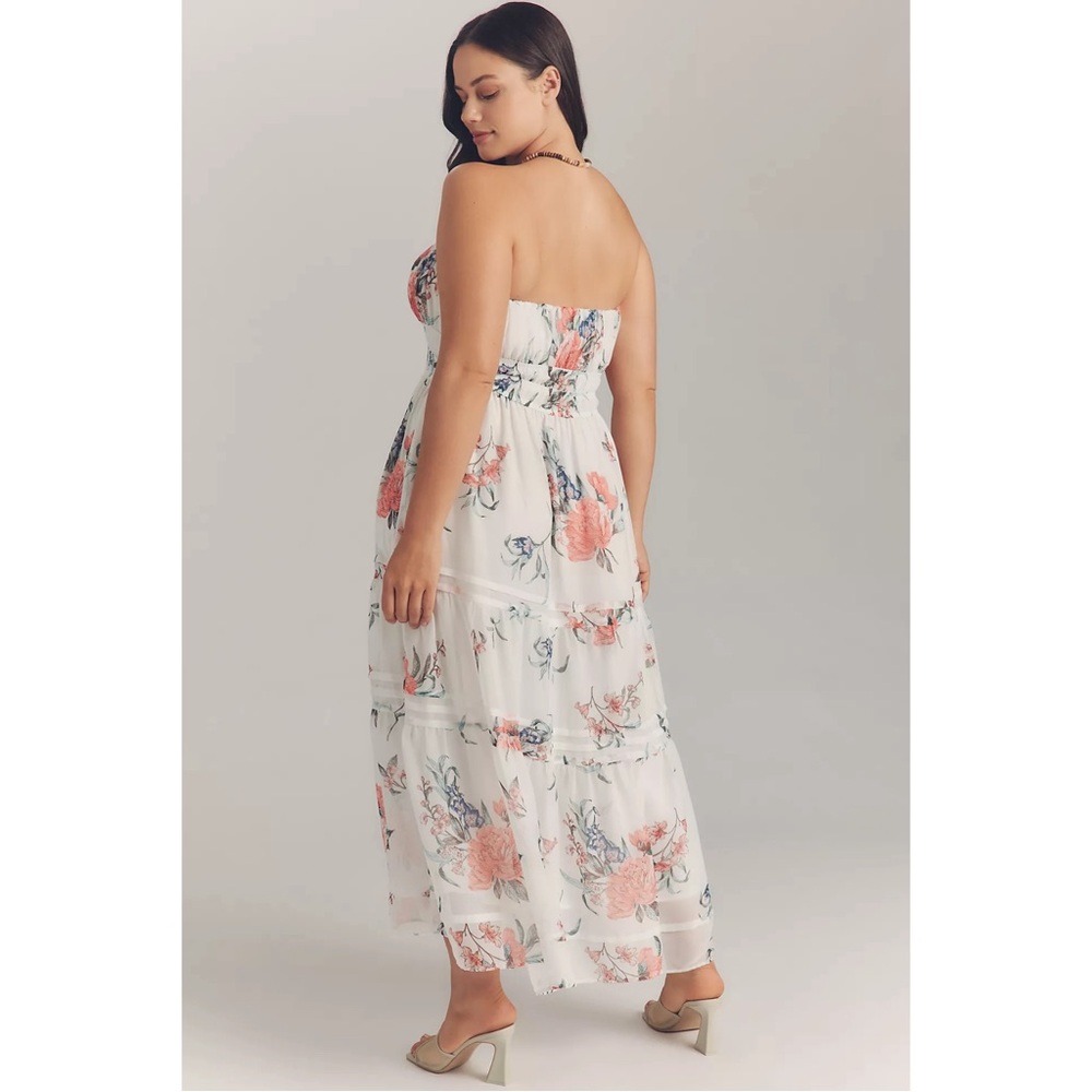 Anthropologie Somerset Strapless Chiffon Midi Dress Ivory Floral Size Large NWT - Picture 7 of 10